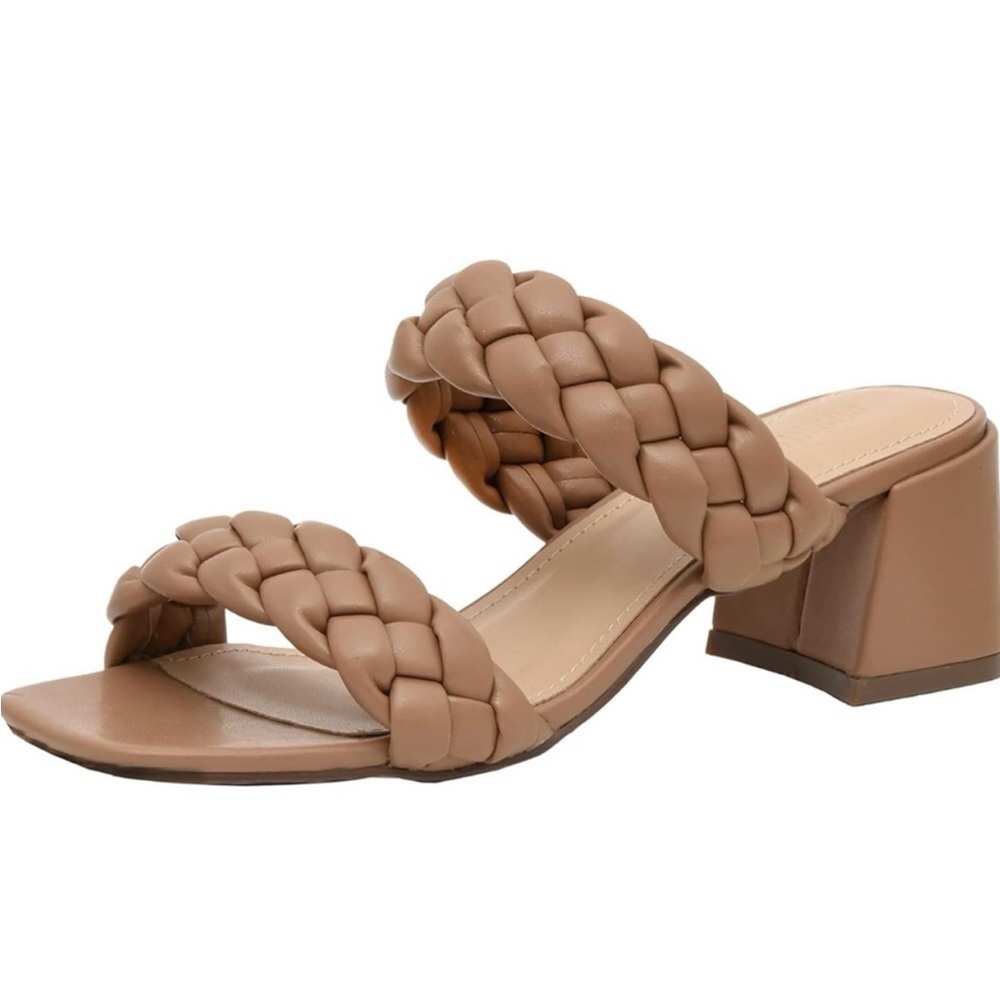 🩵2/$20 MIX&MATCH 🟤Cushionair Braided Open Toe Memory Foam Tan Heel Sandals